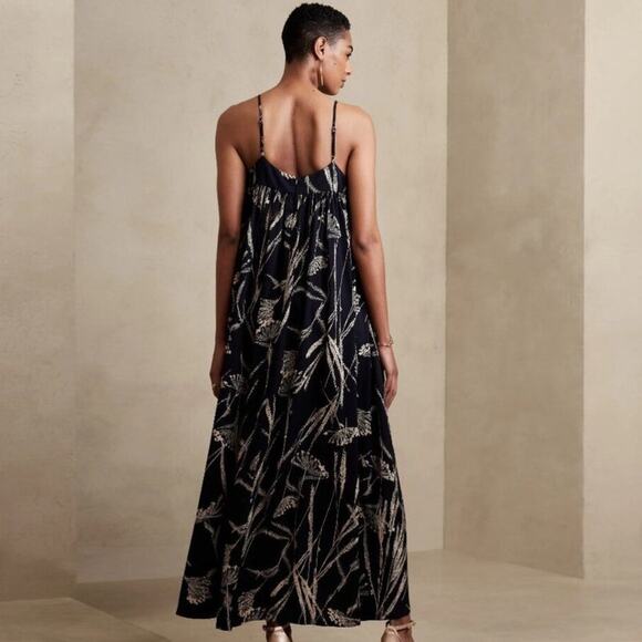 Banana Republic Trapeze Maxi Dress NWT NEW Size 2 Petite Navy Beige Beach Boho - Picture 2 of 14